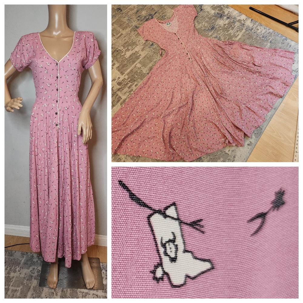 Desert West by Sherry Holt Vintage Pink Cowgirl Boots Swing Maxi Dress SZ Small